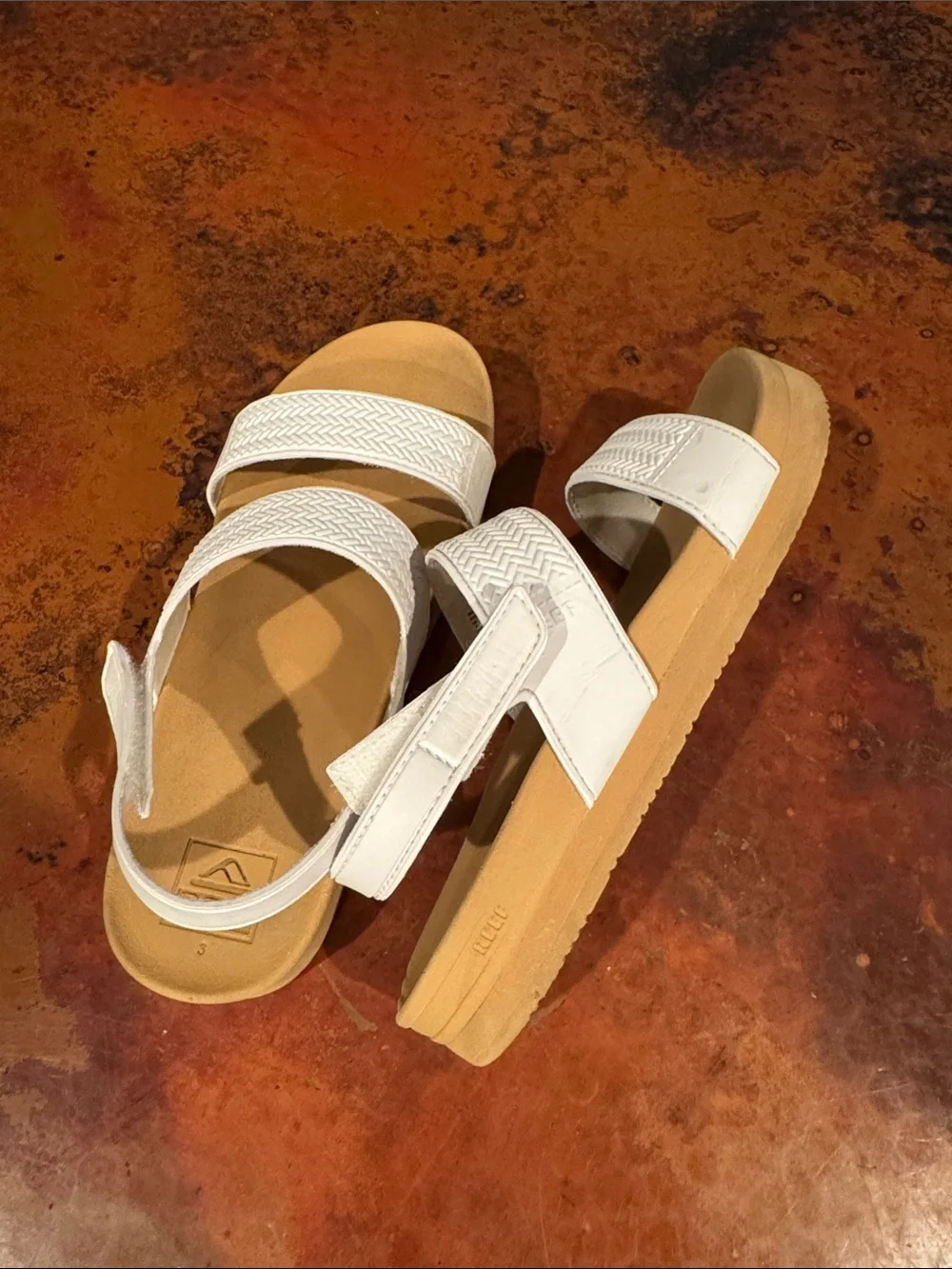Reef White Braided-Strap Tan Footbed Sandals